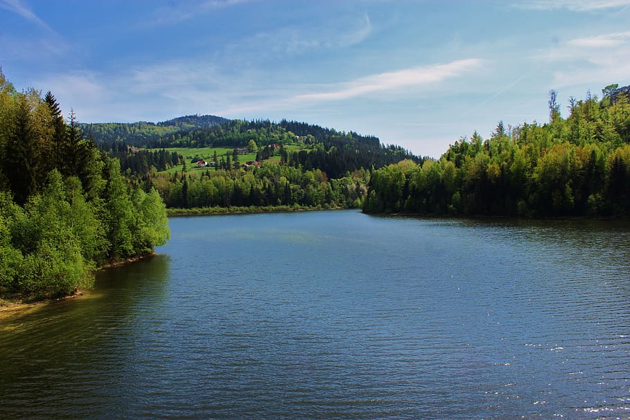 mountains, landscape, mountain, beskids, wisla, the beauty of the mountains, top view, lagoon, lake, sky