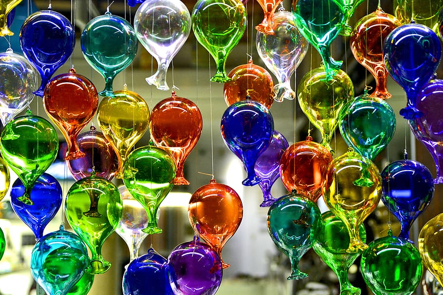 glass, glasses, colorful, color, venice, italy, murano, transparent, craft, blue