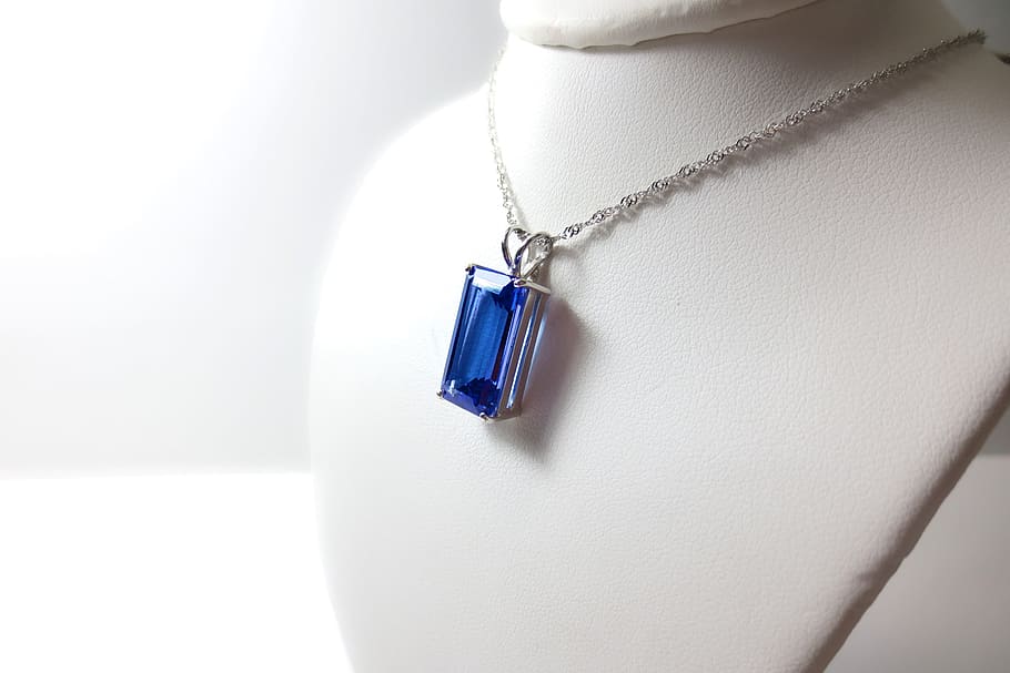 silver necklace, blue, gemstone pendant, tanzanite, tanzania, purple, white, gold, stone, crystal