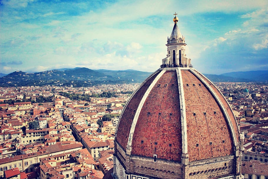 brown, brick cathedral, daytime, brick, Cathedral, firenze, florence, italy, travel, rooftops