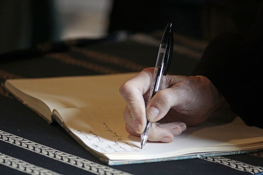 pessoa, exploração, caneta esferográfica, escrevendo, branco, papel, mão, caneta, pessoas, autor