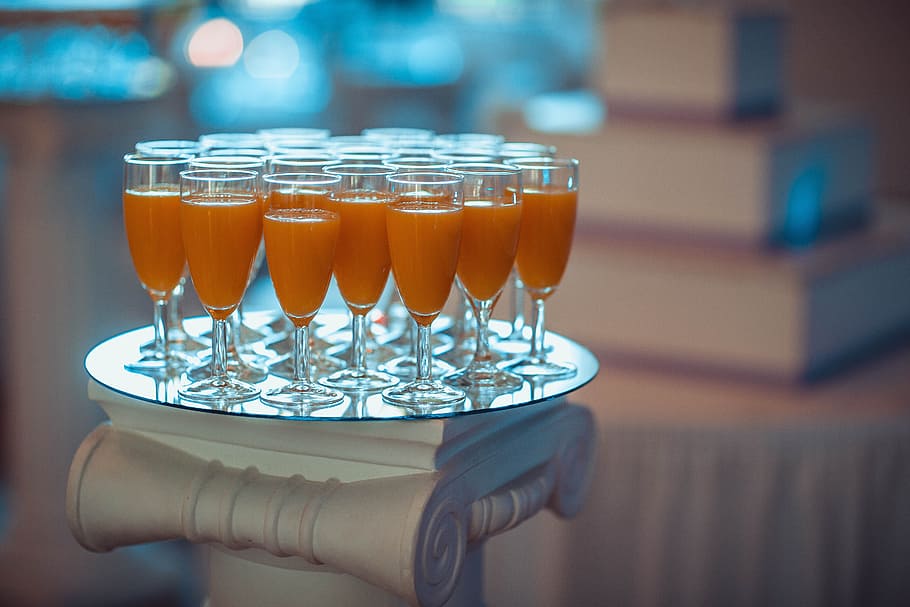 cocktail glasses, filled, orange, liquid, content, glasses, juice, drink, glass, vitamins