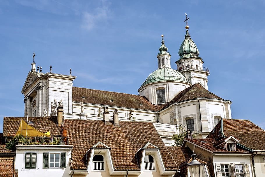 st ursus cathedral, solothurn, cathedral, switzerland, roman catholic, main facade, church, church buildings, early classicist style, nave