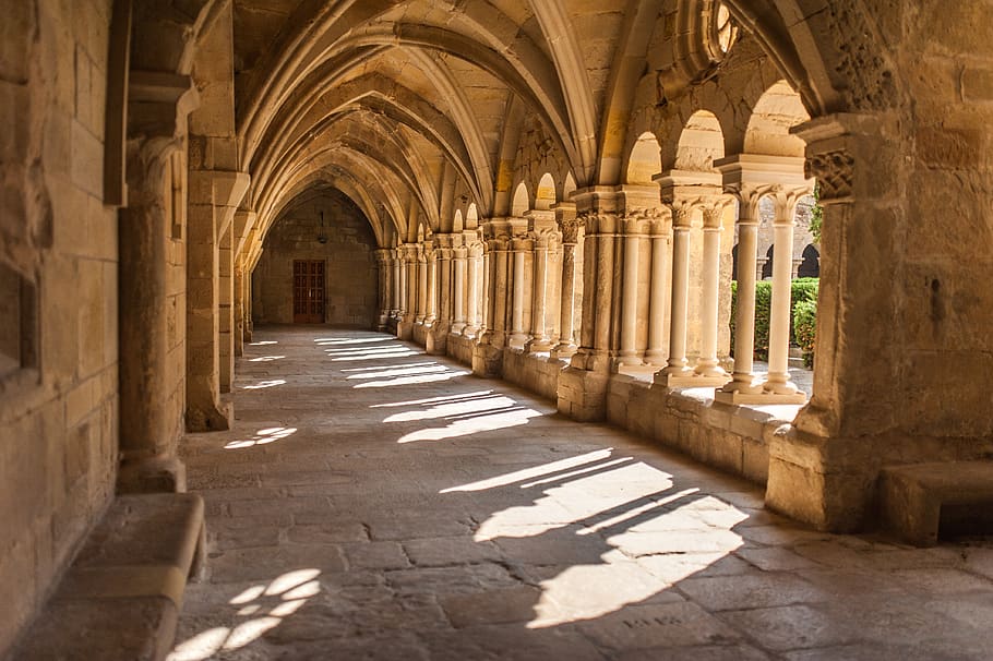 cloister, stone, monastery, religion, architecture, christian, cathedral, columns, church, vault