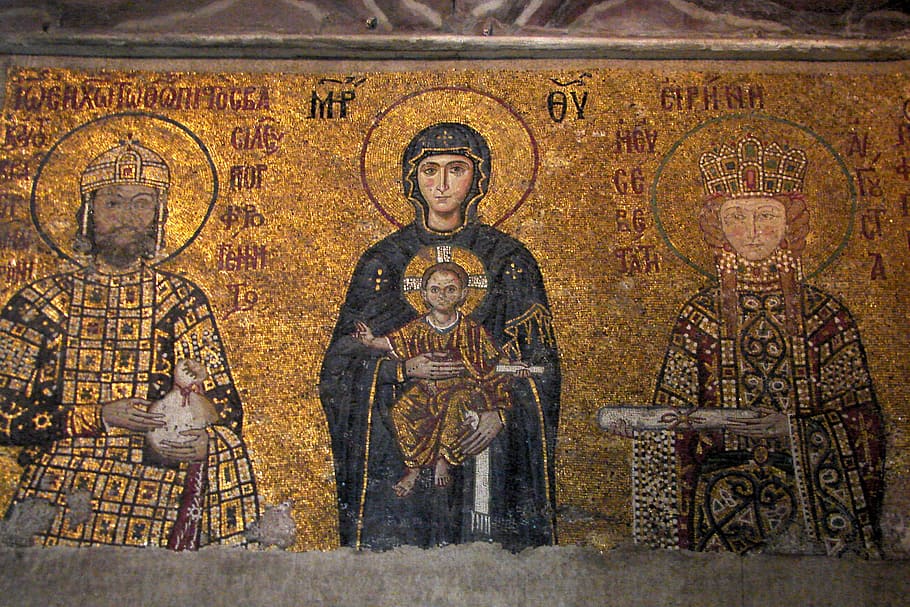 María, Jesús, San Juan Bautista, religión, mosaico, iglesia, cristianismo, representación humana, arte y artesanía, arquitectura