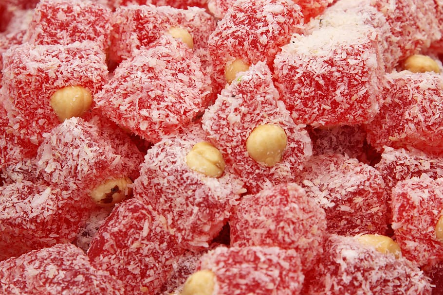 bunch, turkish delight, background, candy, coconut, cube, delicious, delight, dessert, exotic
