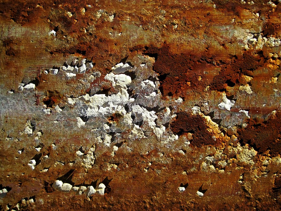 Rust, Flaky, White, Paint, Crusty, white paint, crusty rust, decay, weather, exposure