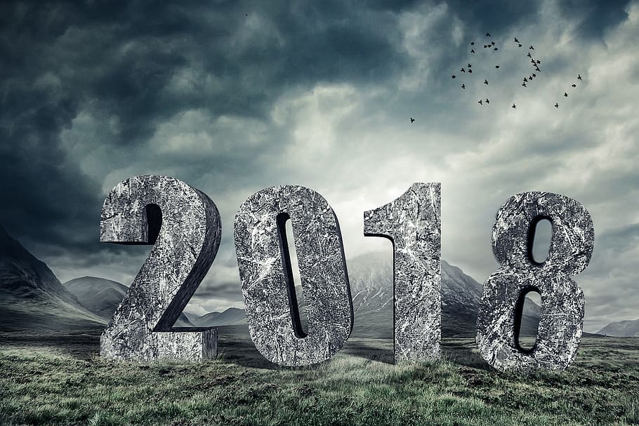 2018 advertisement, new year, 2018, new year's day, the turn of the year 2018, pay, nature, stone, figures made of stone, sky