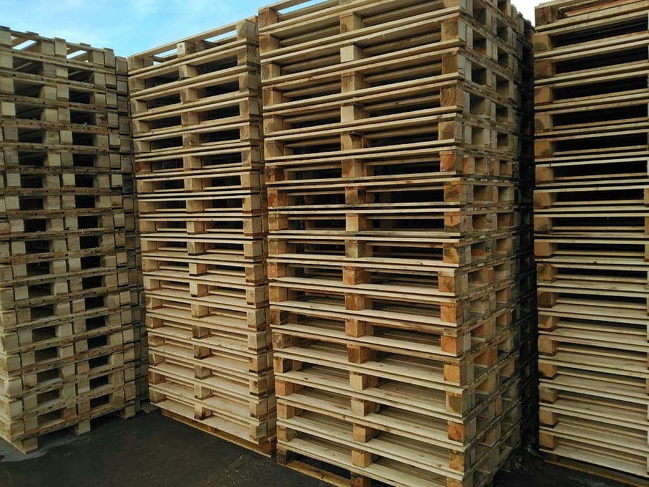 Pallets, Wood, Warehouse, Europallet, stack, industry, storage compartment, storage room, large group of objects, food and drink
