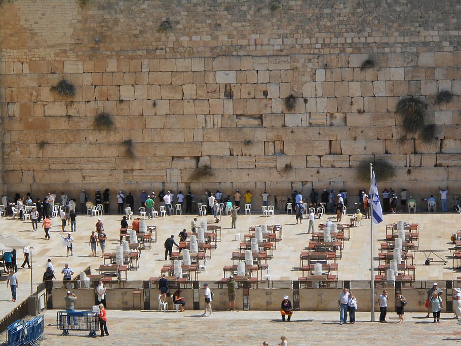 いくつか, 集まる人々, 外, 嘆きの壁, エルサレム, イスラエル, 人々の大規模なグループ, 人々, 構築された構造, 建築