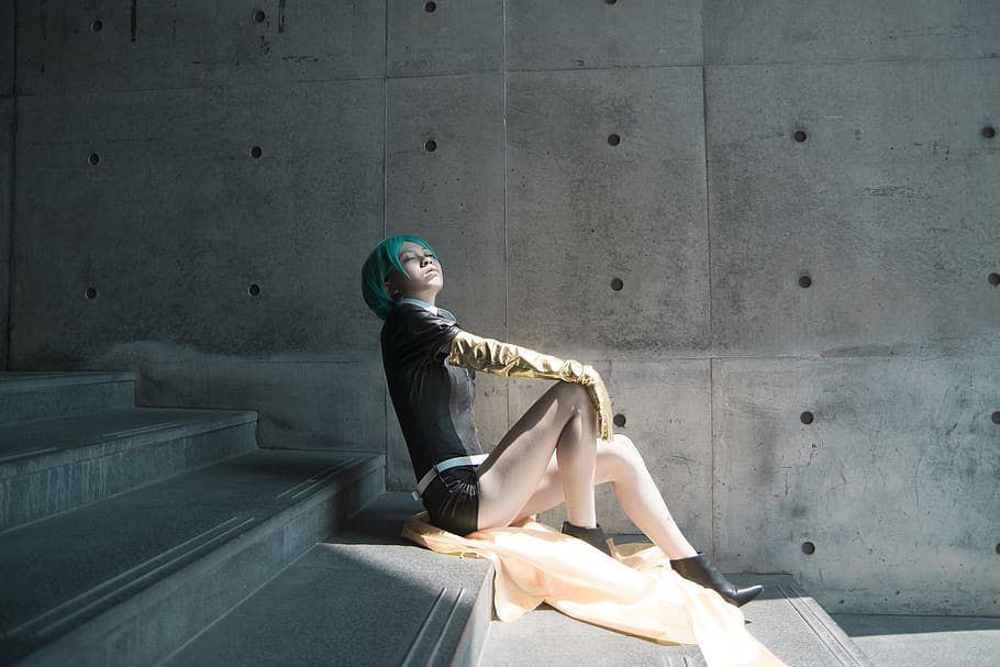 people, adult, sit, portrait, cosplay, landofthelustrous, sitting, full length, one person, fashion