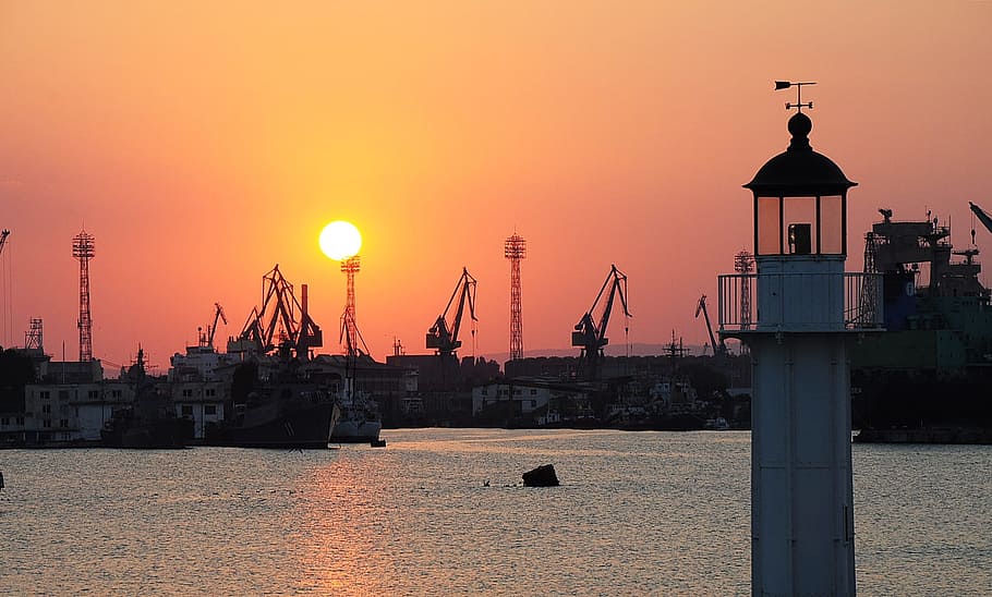 sunrise, varna, sky, sunset, water, sea, sun, architecture, nautical vessel, harbor