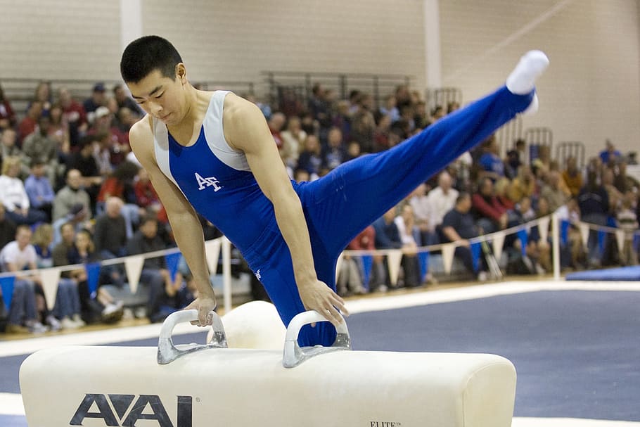 pommel horse, gymnastics, male, device, apparatus, routine, performance, exercise, fitness, man