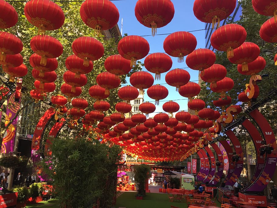 Ano Novo Chinês, chinês, ano novo, decoração, arte de rua, decoração de rua, festival, lanterna, ásia, culturas