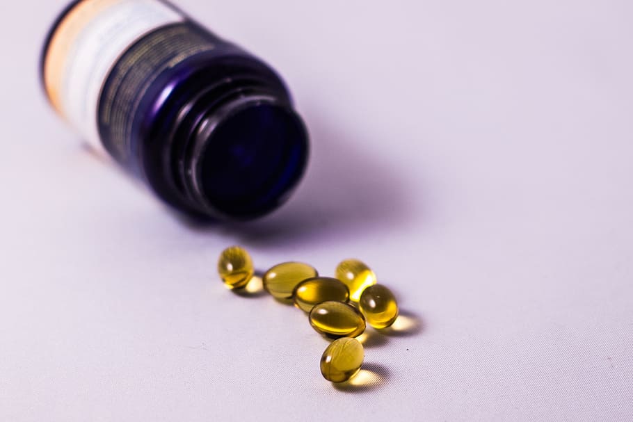 yellow, supplements, glass bottle, pills, food supplements, omega 6, efamol, healthcare and medicine, studio shot, pill