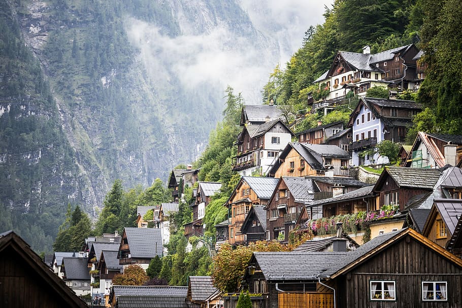 casas de conto de fadas, montanhas austríacas, vintage, conto de fadas, casas, austríaco, montanhas, arquitetura, Áustria, cidade