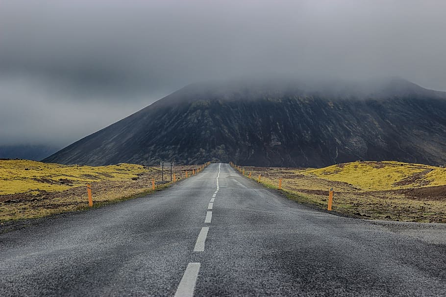 estrada, montanhas, plano de fundo, Islândia, natureza, paisagem, selvagem, montanha, vulcão, viagens