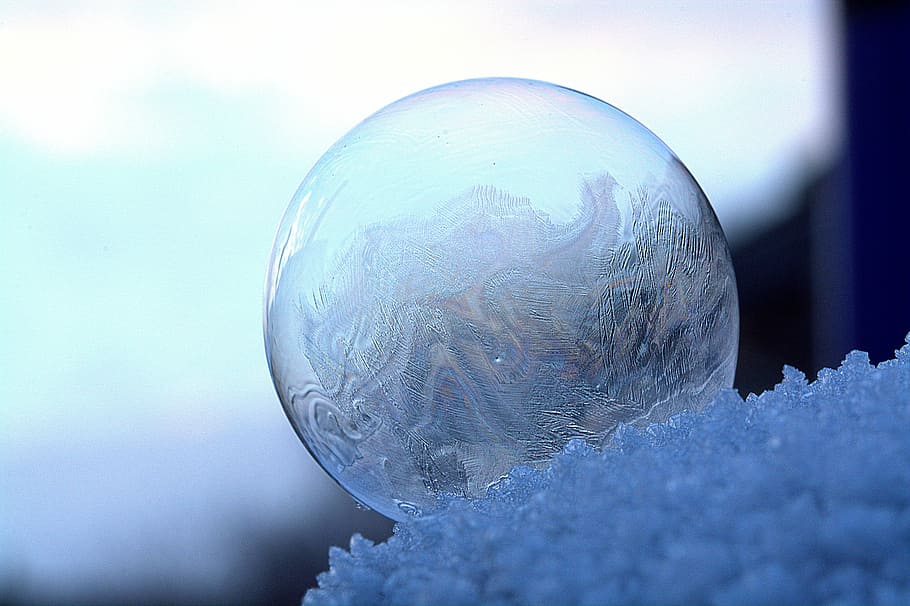 closeup, frozen, bubble, snow, soap bubble, ze, frozen bubble, frost, structure, cold