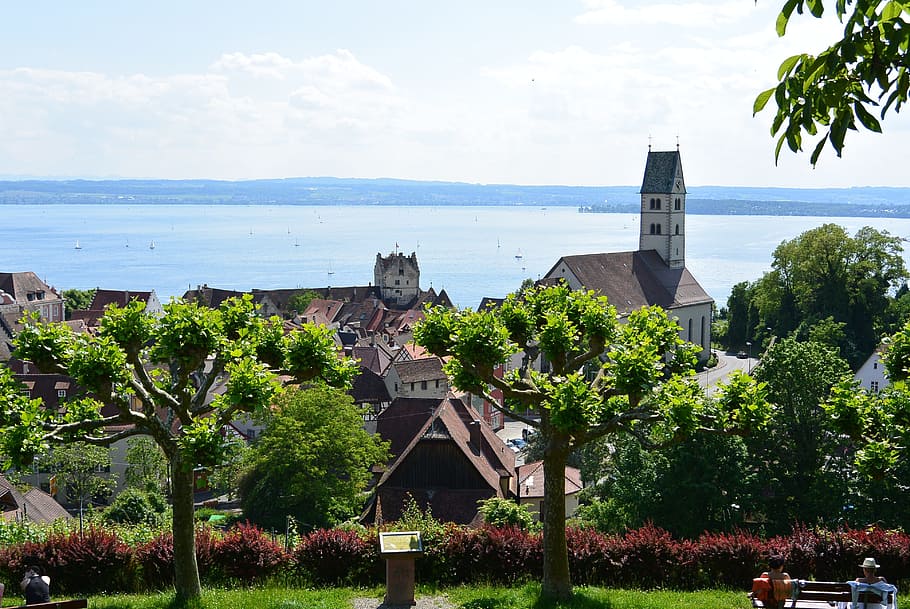 meersburg, lake constance, summer, church, sun, castle, outlook, tree, architecture, built structure