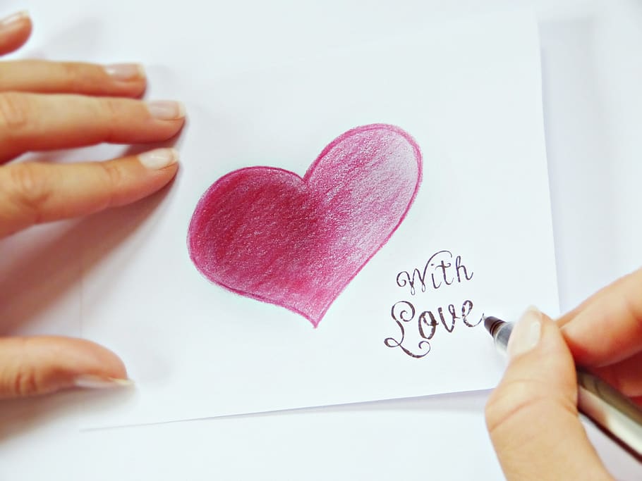 write, heart, finger, paper, list, note, letters, love, for you, welcome