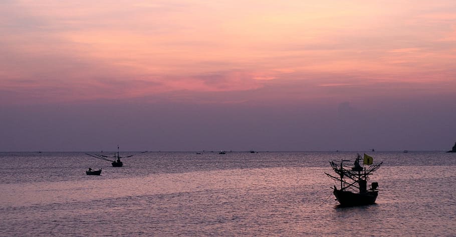 tranquilidad, cielo, hermosa, tranquilo, paz, colores, surrealista, barco, barco de pesca, mar