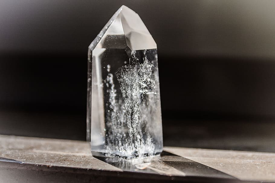 quartz crystal, crystal, rock crystal, mineral, healing stone, gem, clear, reflexes, gem top, stone