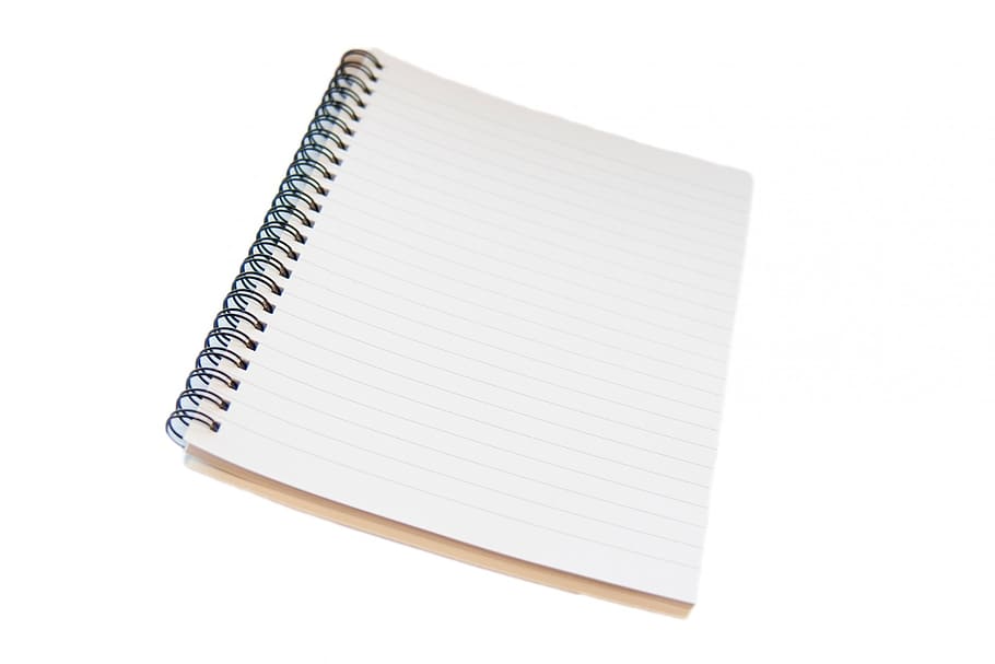 cuaderno espiral blanco, bloc de notas, cuaderno, espiral, forrado, gobernado, aislado, blanco, fondo, papelería