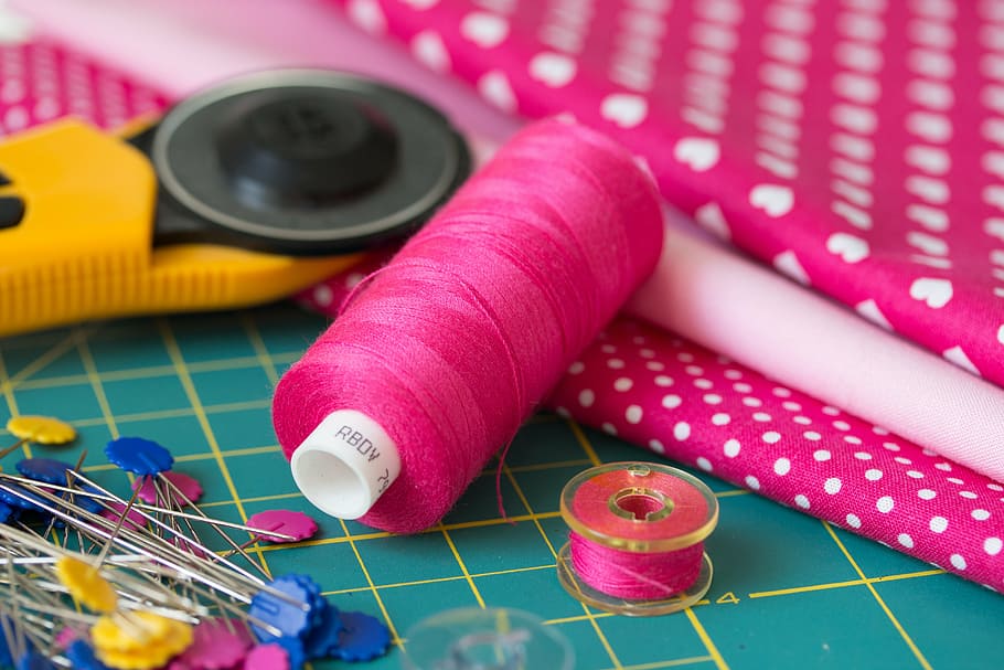 rosa, linha, agulhas, costura, retalhos, bordados, eixo, alfinete, agulha, prancheta
