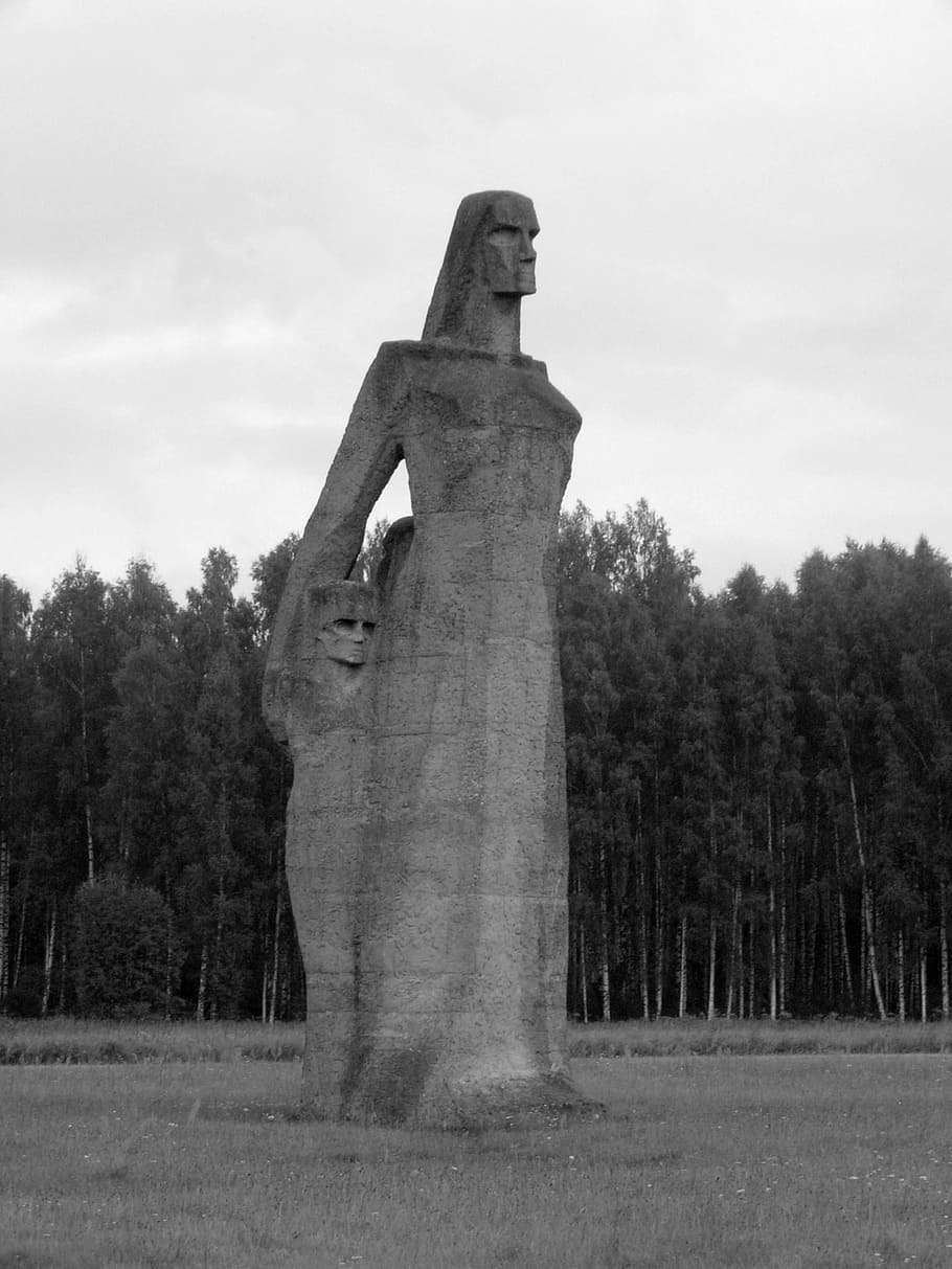 Latvia, Riga, Genocide, commemorate, tree, cemetery, statue, sky, day, plant