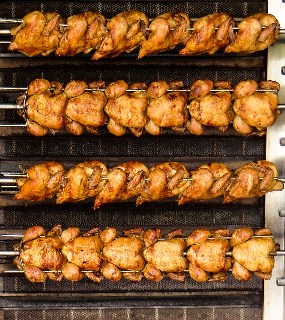 roasted chickens, eat, broiler, chicken, grill, poultry, food, spit, food and drink, freshness
