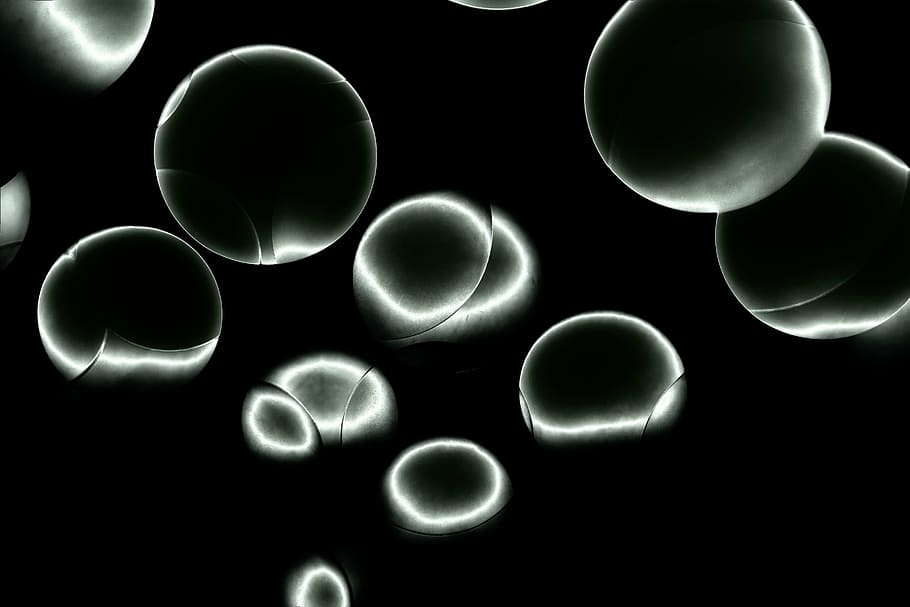bolas voadoras, bolas, escuro, sombra, resumo, arte, bactérias, surreal, voar, futurista