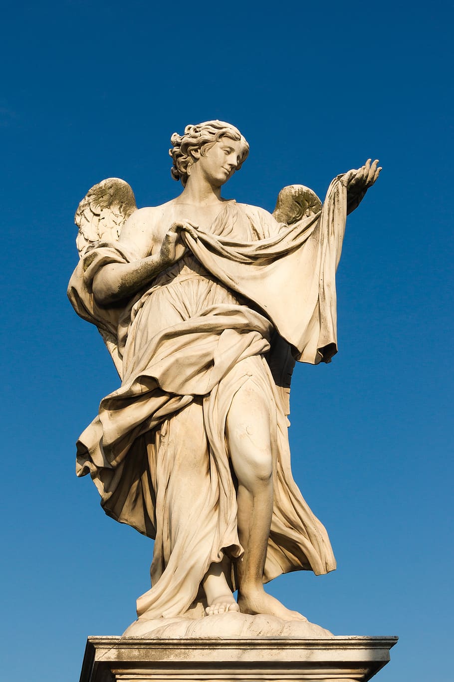 the angel with the veronica veil, sant'angelo bridge, rome, italy, sculpture, statue, figure, angel, historic, monument