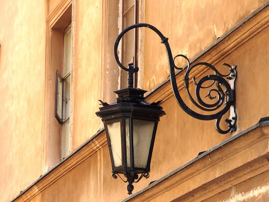 black, metal, framed, clear, glass wall sconce, lantern, replacement lamp, lighting, the old town, street