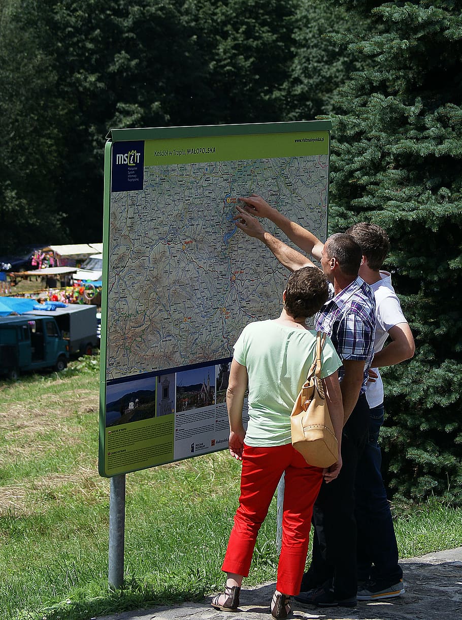 map, information, information board, tourism, curiosity, watch, planning, route, people, tourists