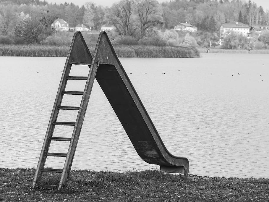 otoño, frío, tobogán, solitario, solo, agua, tobogán acuático, diversión, nadar, ocio