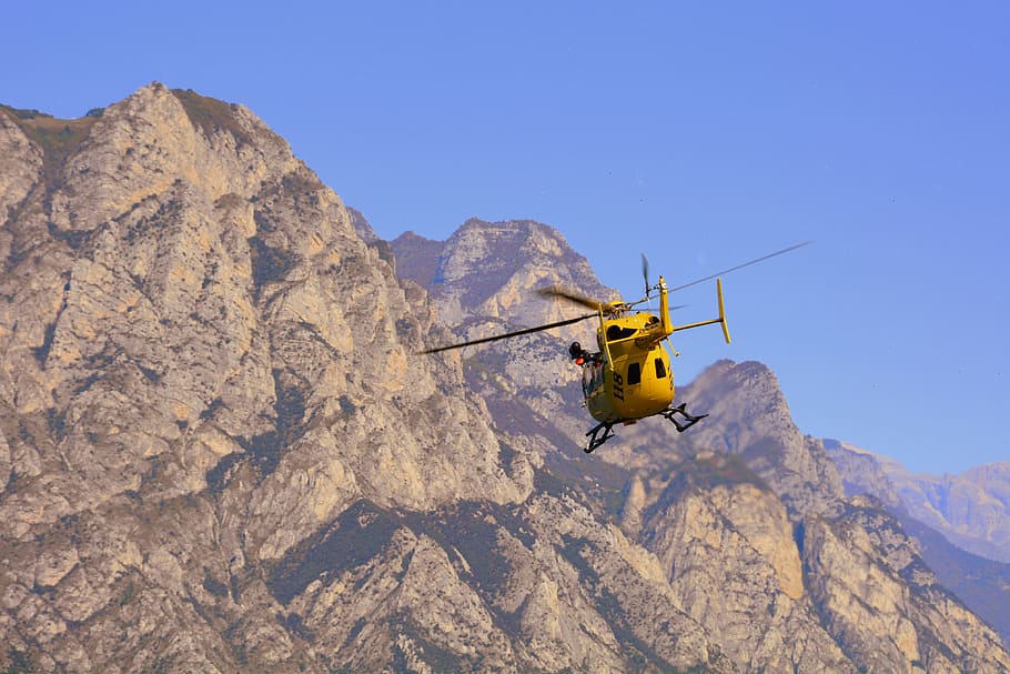 helicóptero, despegue, rescate, emergencia, montaña, 118, garda, italia, Transporte, naturaleza