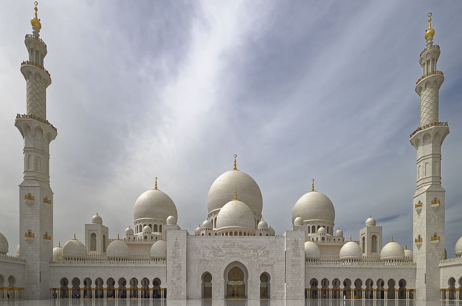 u a e, abu dhabi, sheikh zayed grand mosque, minaret, architecture, dome, religion, travel, building exterior, built structure
