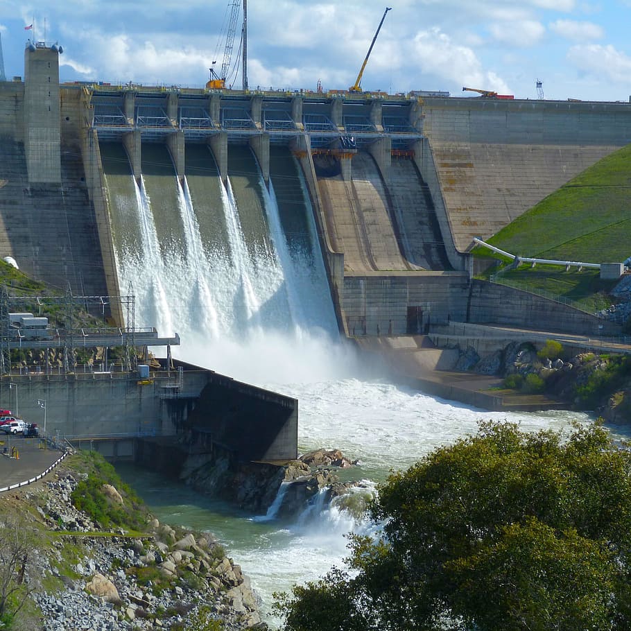 flashing, water, coming, Dam, Overflow, Water, Energy, Energy, Technology, energy, technology, power