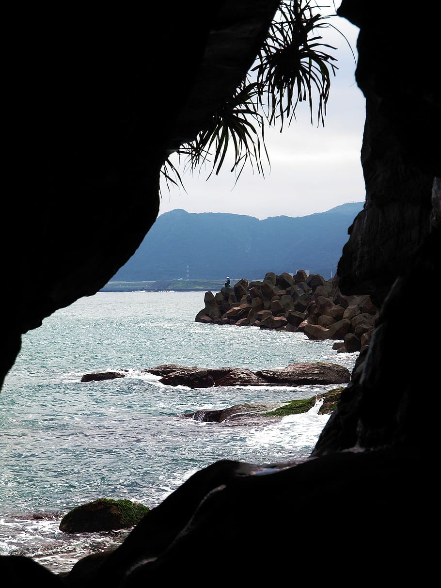 looking, inside, cave, cave in, Taiwan, coastal, photos, landscape, landscapes, public domain