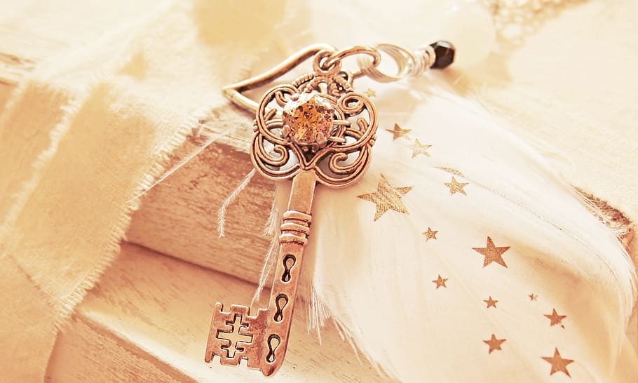 skeleton, key, heart, feather, star, pearl, love, symbol, romance, greeting card
