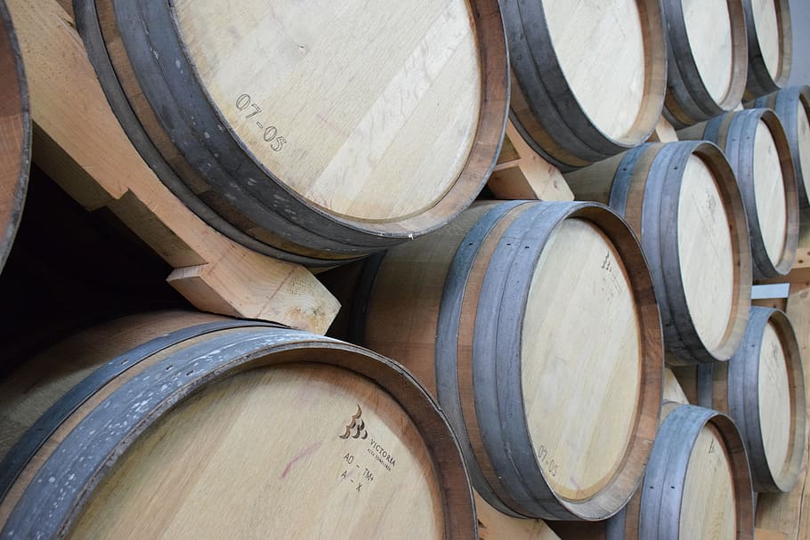 vino, barriles, bodega, madera, almacenamiento, viñedo, vid, barril, barril de vino, cilindro