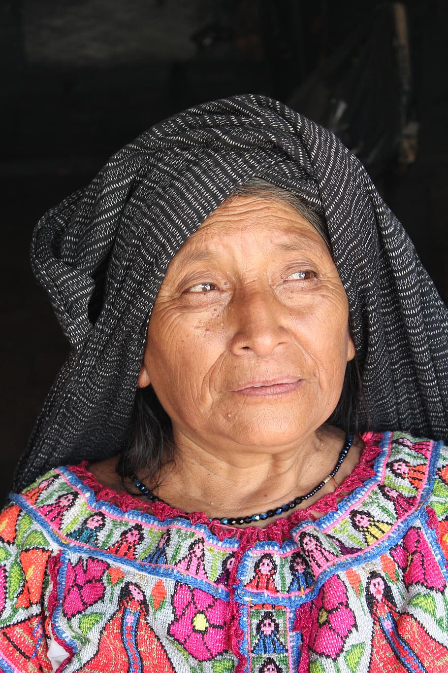 woman, black, scarf, head, women, indian, mexico, oaxaca, poverty, traditional clothes