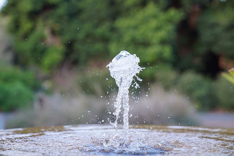 water fountain, water spurt, garden, gushing, refreshing, spout, water, focus on foreground, nature, motion