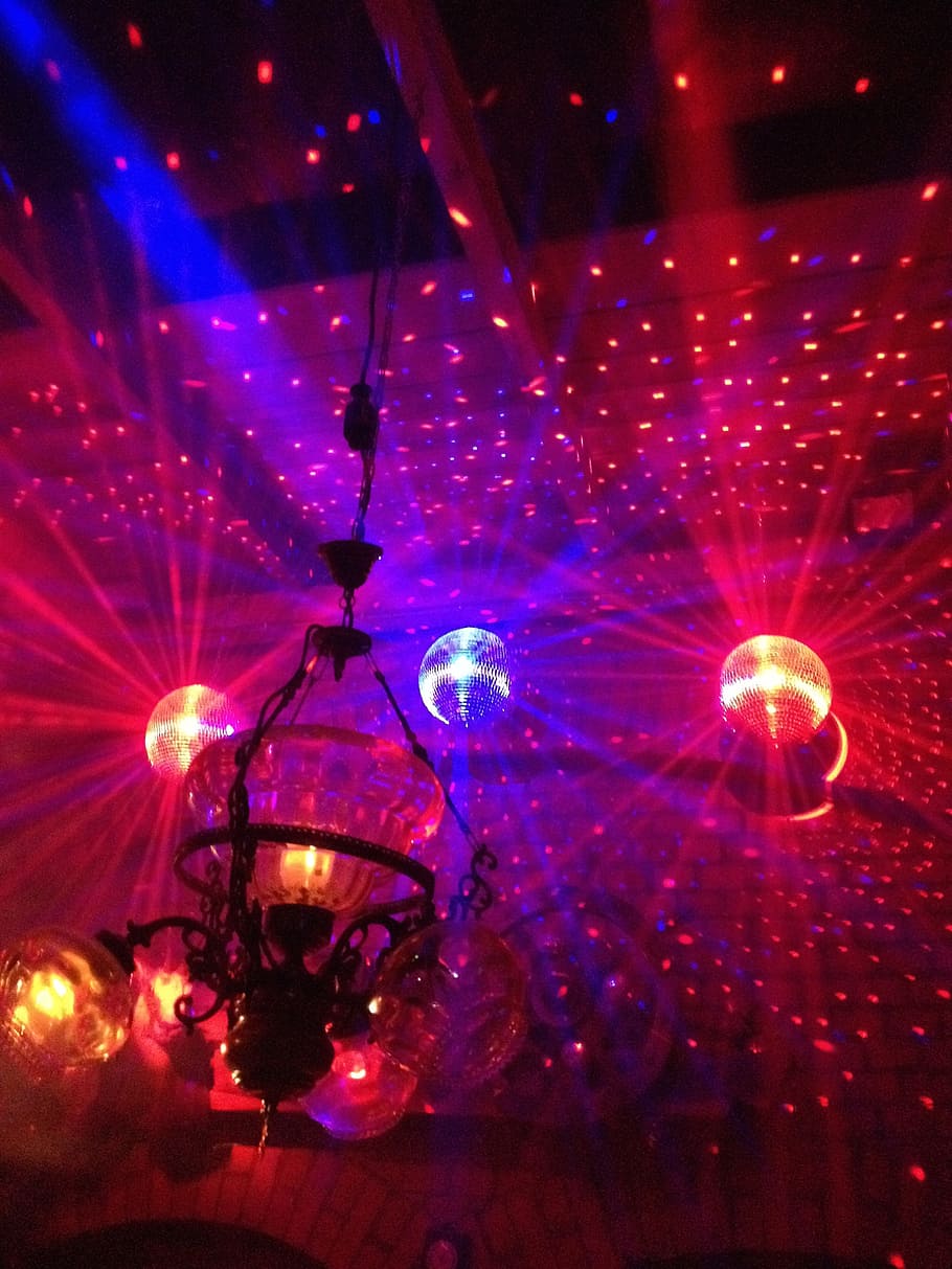 red, disco lights, several, disco balls, dance floor, disco ball, nightclub, club, night, entertainment