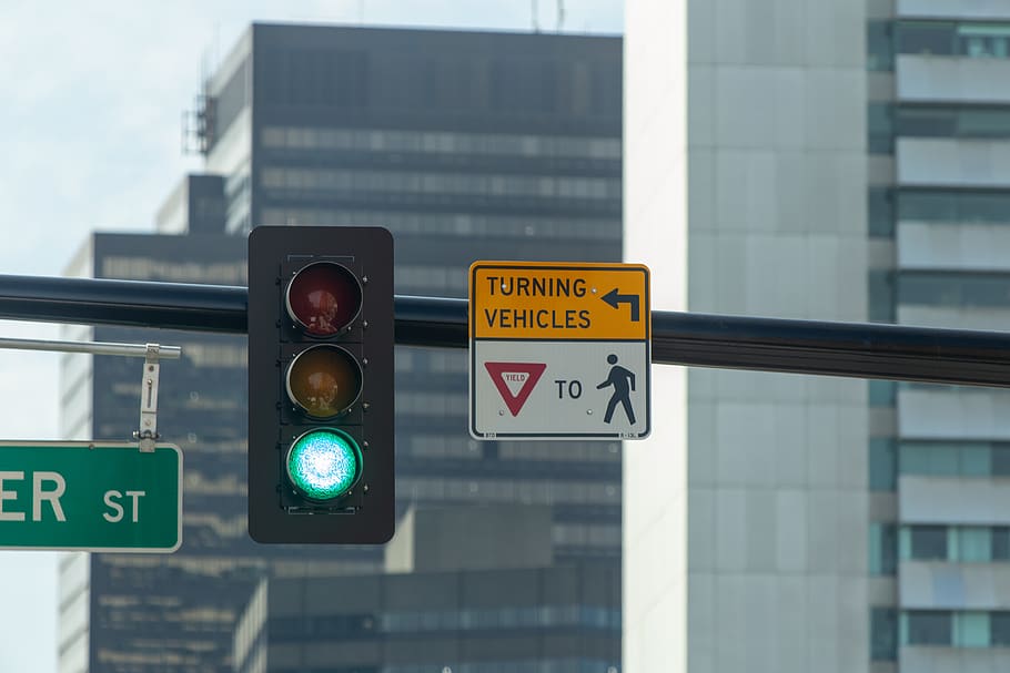 cidade, trânsito, luz, verde, rua, estrada, edifício, carro, sinal, direção