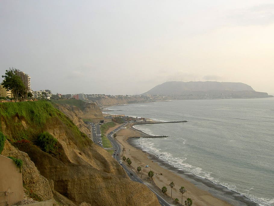 shoreline landscape, lima, peru, Shoreline, Landscape, Road, Lima, Peru, photos, landscapes, public domain
