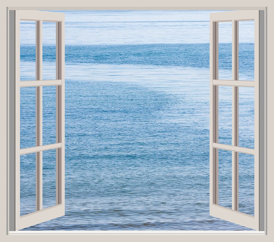 window view, body, water, ocean, sea, blue, view, scene, seen, window