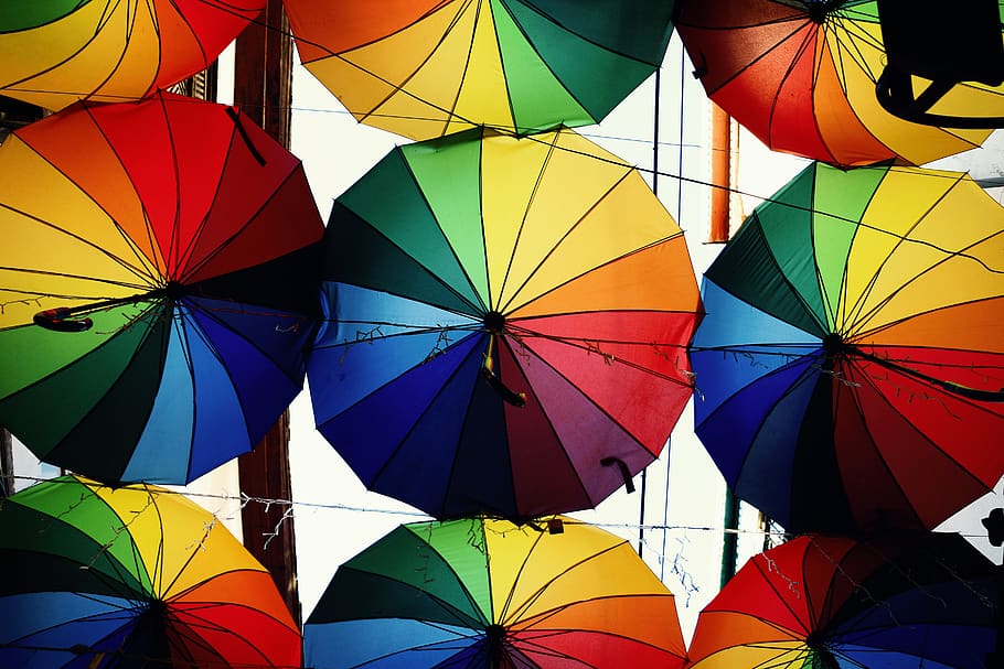 paraguas, colorido, invierno, color, cielo, siria, damasco, antiguo, ciudad, calle