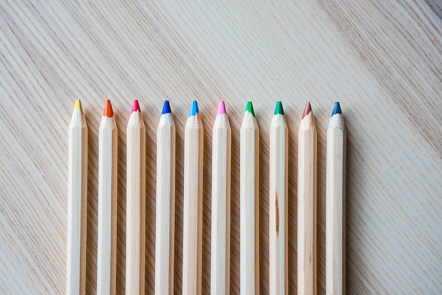 цветные, карандаши, ряд # 1, цветные карандаши, ряд, красочные, цвета, креатив, творчество, стол