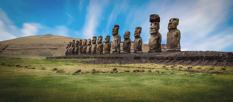 gray, concrete, daytime, Moai, Statues, rapa nui, rapanui, easter island, sculptures, nature